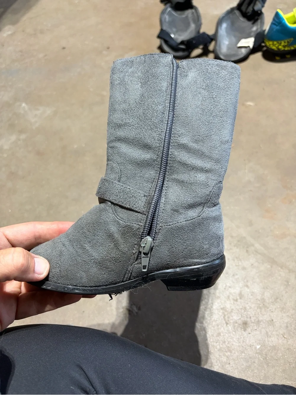 Toddler Grey Suede Buckle Mid-Calf Boots